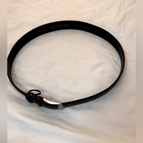 DOCKERS black men’s belt Metal Loop Belt, 32 MM size 34 genuine leather staple - Picture 3 of 7